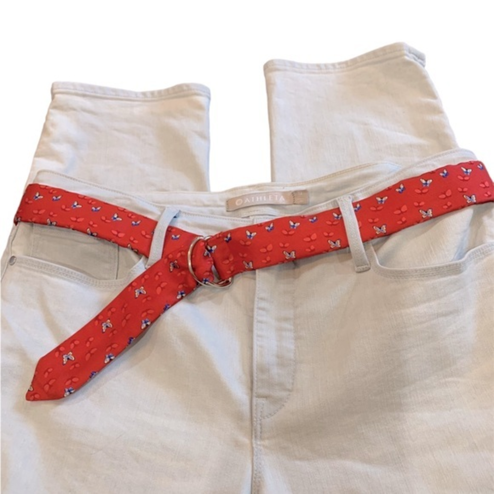 NWOT SILK Old Navy Red and Blue Striped Silk D Ring Belt Womens Large